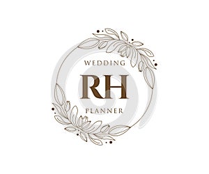 RH Initials letter Wedding monogram logos collection, hand drawn modern minimalistic and floral templates for Invitation cards,