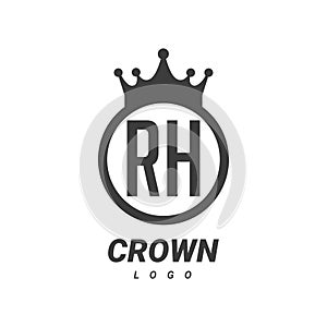 RH Letter Logo Design with Circular Crown