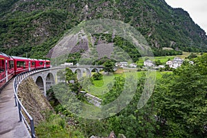 Rhaetian Railway crossing a bridge in the Surselva valley