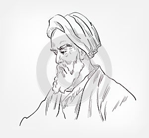 Rhazes Abu Bakr Muhammad Zakariyya Razi Persian polymath famous physician medical scientist vector sketch illustration