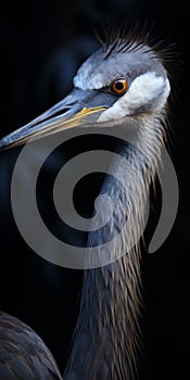 Intense Close-ups Of Gray Heron With Yellow Bill In Ultraviolet Photography