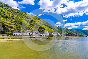 Rhein Rhine river in Loreley, Kaub, Rhein-Lahn-Kreis, Rhineland-Palatinate, Rheinland-Pfalz, Germany