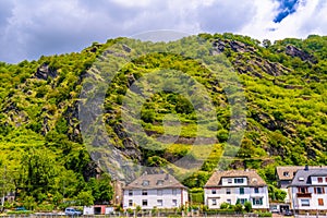 Rhein Rhine river in Loreley, Kaub, Rhein-Lahn-Kreis, Rhineland-Palatinate, Rheinland-Pfalz, Germany