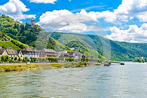 Rhein Rhine river in Loreley, Kaub, Rhein-Lahn-Kreis, Rhineland-Palatinate, Rheinland-Pfalz, Germany