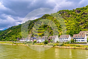 Rhein Rhine river in Loreley, Kaub, Rhein-Lahn-Kreis, Rhineland-Palatinate, Rheinland-Pfalz, Germany