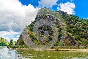 Rhein Rhine river in Loreley Lorelei, Rhein-Lahn-Kreis, Rhineland-Palatinate, Rheinland-Pfalz, Germany