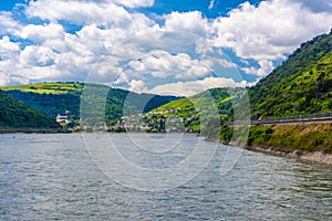 Rhein Rhine river in Loreley Lorelei, Rhein-Lahn-Kreis, Rhineland-Palatinate, Rheinland-Pfalz, Germany