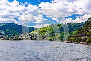 Rhein Rhine river in Loreley Lorelei, Rhein-Lahn-Kreis, Rhineland-Palatinate, Rheinland-Pfalz, Germany