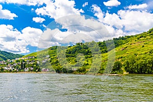 Rhein Rhine river in Loreley, Oberwesel, Rhein-Lahn-Kreis, Rhineland-Palatinate, Rheinland-Pfalz, Germany