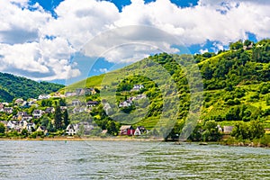 Rhein Rhine river in Loreley, Oberwesel, Rhein-Lahn-Kreis, Rhineland-Palatinate, Rheinland-Pfalz, Germany