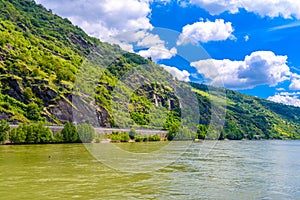 Rhein Rhine river in Loreley, Oberwesel, Rhein-Lahn-Kreis, Rhineland-Palatinate, Rheinland-Pfalz, Germany