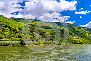 Rhein Rhine river in Loreley, Oberwesel, Rhein-Lahn-Kreis, Rhineland-Palatinate, Rheinland-Pfalz, Germany