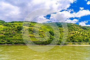 Rhein Rhine river in Loreley, Oberwesel, Rhein-Lahn-Kreis, Rhineland-Palatinate, Rheinland-Pfalz, Germany