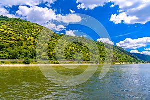 Rhein Rhine river in Loreley, Oberwesel, Rhein-Lahn-Kreis, Rhineland-Palatinate, Rheinland-Pfalz, Germany