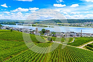 Rhein Rhine river in Ruedesheim am Rhein, Rudesheim, Rheingau-Taunus-Kreis, Darmstadt, Hessen, Germany