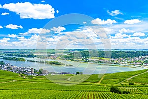 Rhein Rhine river in Ruedesheim am Rhein, Rudesheim, Rheingau-Taunus-Kreis, Darmstadt, Hessen, Germany