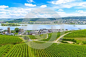 Rhein Rhine river in Ruedesheim am Rhein, Rudesheim, Rheingau-Taunus-Kreis, Darmstadt, Hessen, Germany