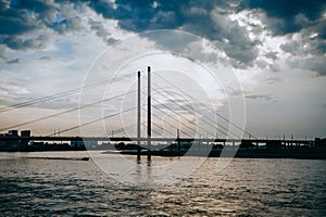 The RheinkniebrÃÂ¼cke is a cable-stayed bridge over the Rhine photo