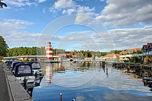 Rheinsberg Germany, harbor, lake, pier, boats, canal, houses, on a sunny summer day, tourism, architecture