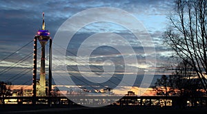 Rhinetower in Dusseldorf and Rhine-knee-bridge