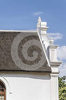 Rhenish church tatched roof and pediment, Stellenbosch, South Africa