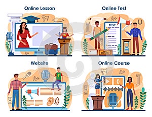 Rhetoric class online service or platform set. Students training public