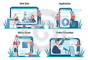 Rhetoric or elocution specialist online service or platform set.