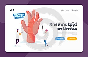 Rheumatoid Arthritis Landing Page Template. Doctor Arthrologist Pointing on Hand with Joints Disease, Medical Concilium