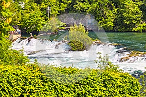 Rhine Falls the biggest waterfall in Europe, view from the Laufen castle