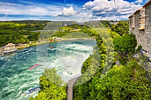 Rhine Falls the biggest waterfall in Europe, view from the Laufen castle