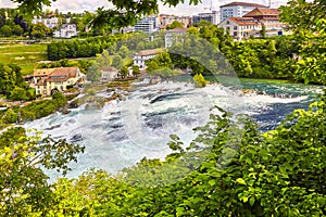 Rhine Falls the biggest waterfall in Europe, view from the Laufen castle