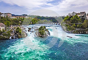 Rhine Falls Europes largest waterfall panorama Neuhausen am Rheinfall Switzerland