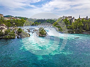 Rhine Falls Europes largest waterfall panorama Neuhausen am Rheinfall Switzerland