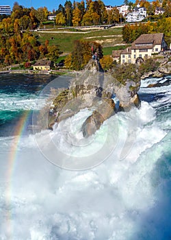 The Rhine Falls near Zurich at Indian summer, waterfall in Switz