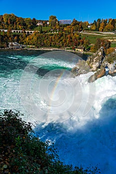 The Rhine Falls near Zurich at Indian summer, waterfall in Switzerland