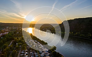 Rhine landscape and Erpeler Ley at sunset Remagen