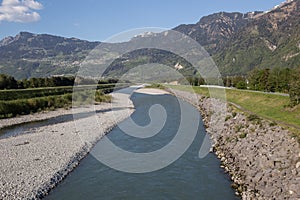 the rhine river between liechtenstein and the swiss
