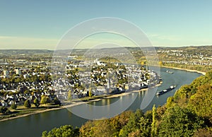 Rhine river. Linz town. Landscape