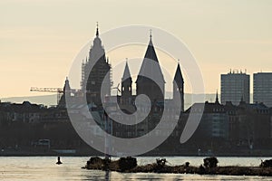 Rhine river and skyline of Mainz