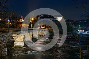 Rhinefalls, the biggest waterfalls in Europe during the night