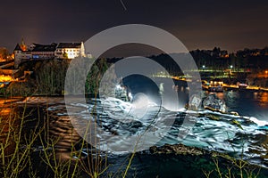 Rhinefalls, the biggest waterfalls in Europe during the night