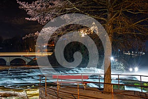 Rhinefalls, the biggest waterfalls in Europe during the night