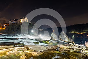 Rhinefalls, the biggest waterfalls in Europe during the night