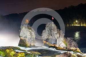 Rhinefalls, the biggest waterfalls in Europe during the night