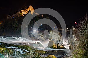 Rhinefalls, the biggest waterfalls in Europe during the night