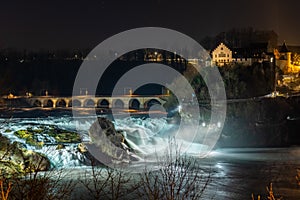 Rhinefalls, the biggest waterfalls in Europe during the night