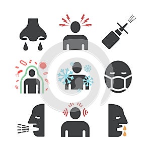 Rhinitis icons set. Symptoms, Treatment. icons set. Vector signs for web graphics.