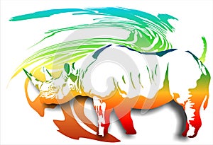 Rhino on an abstract background. (Vector)