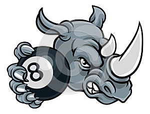 Rhino Angry Pool 8 Ball Billiards Mascot Cartoon