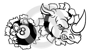 Rhino Angry Pool 8 Ball Billiards Mascot Cartoon